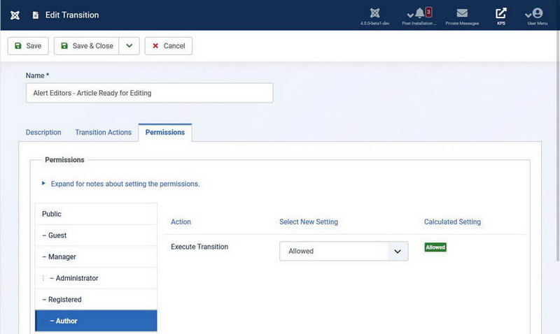 Workflow Permissions - Joomla 4 Workflows