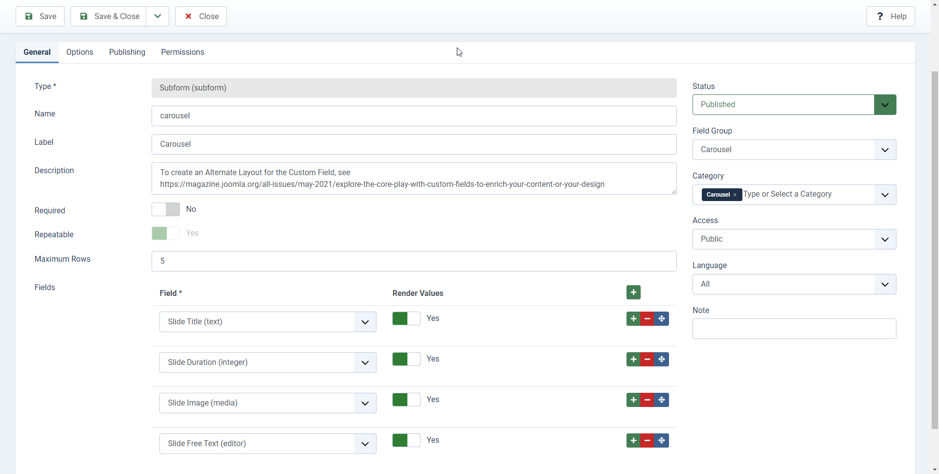 Custom Field of Type Subform