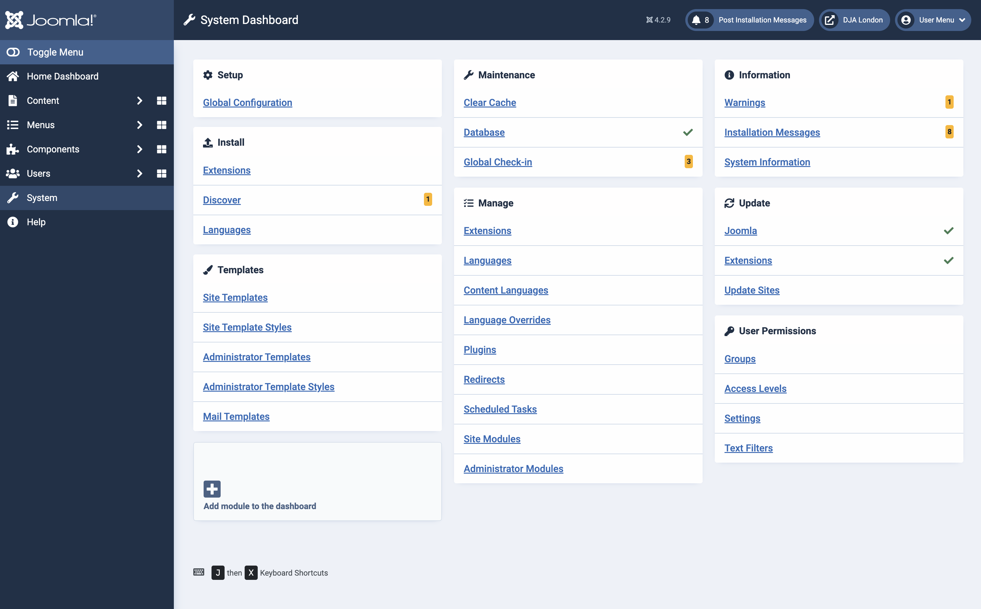 Joomla 4 System Dashboard