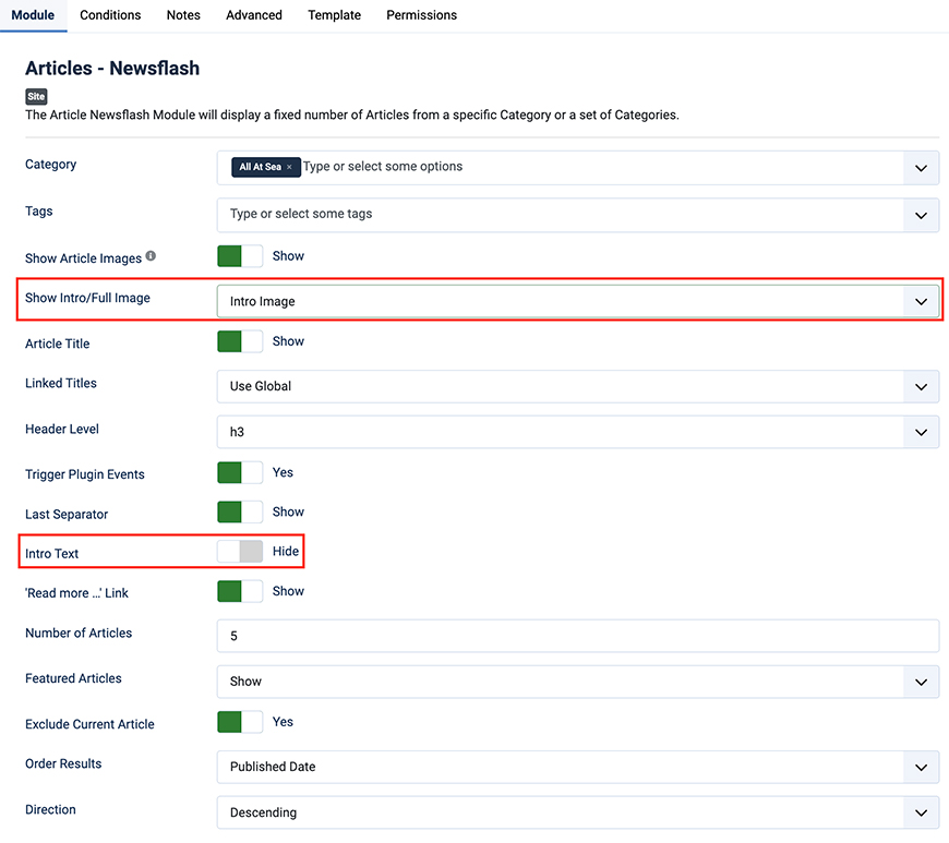 Article Newsflash Parameters