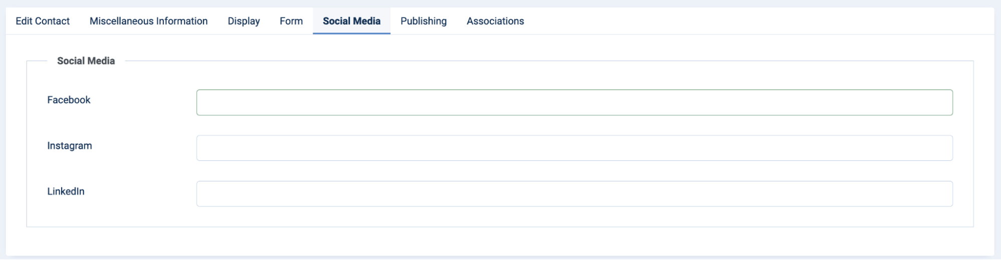 Figure 3: Custom Fiedld Groups for Social Media Account