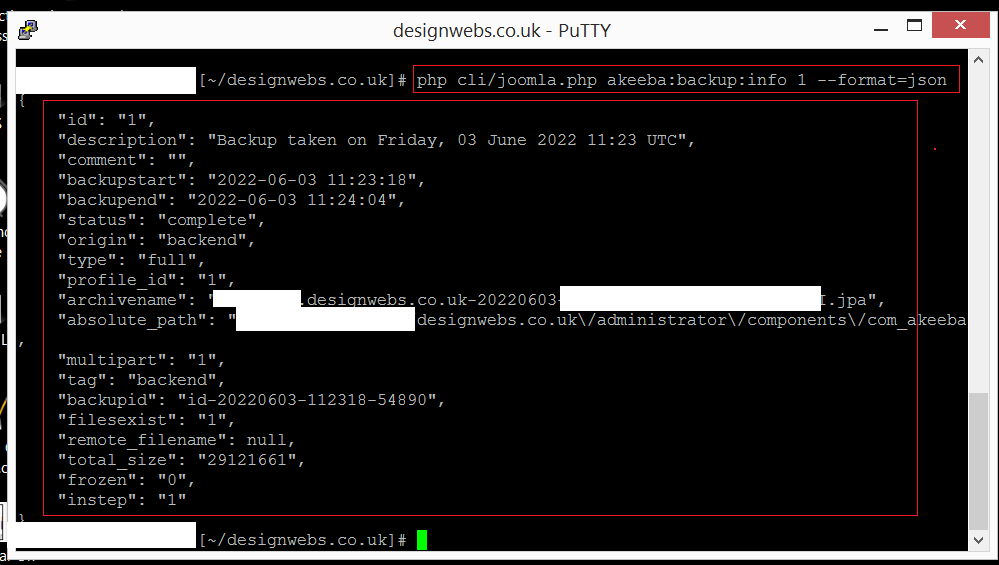 akeeba backup info output