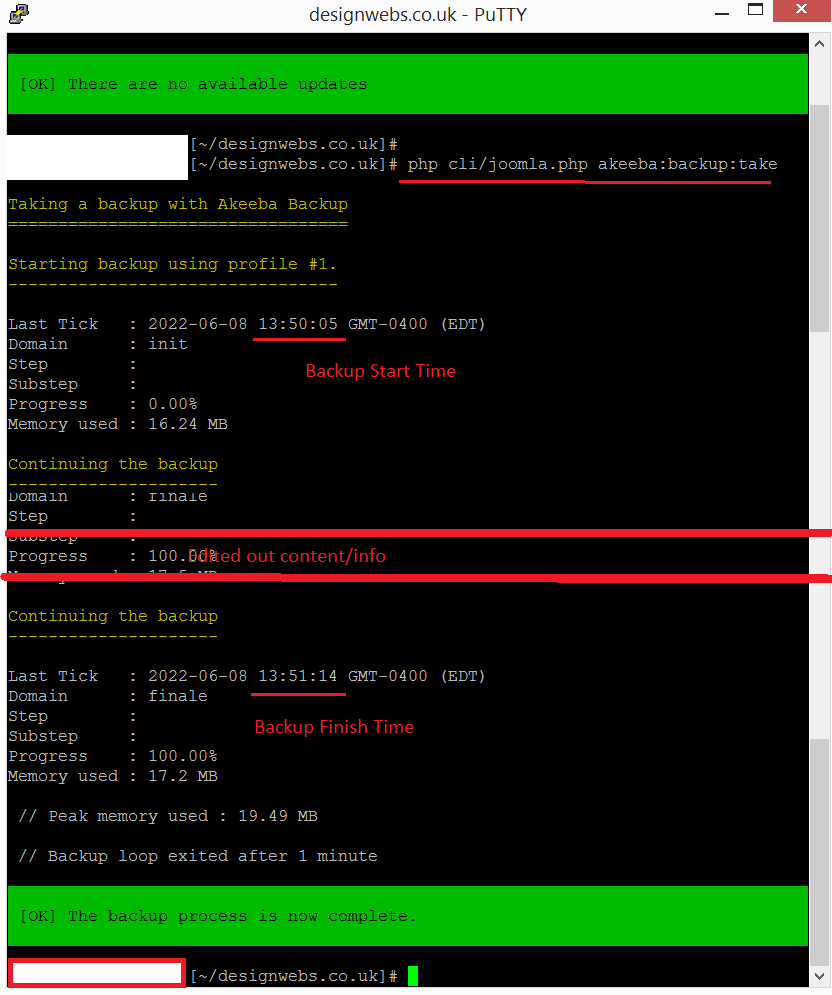 terminal akeeba backup