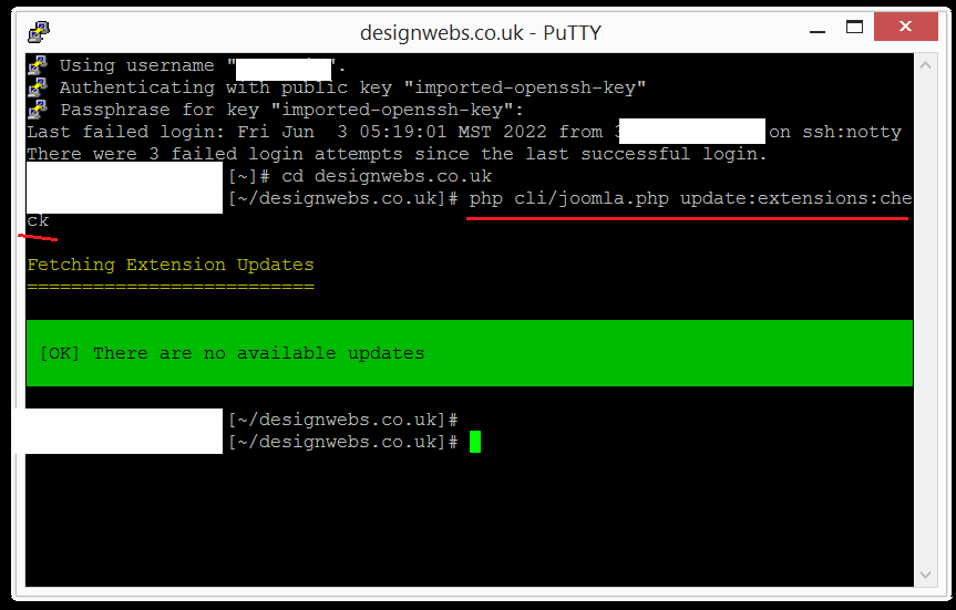 terminal check for joomla extention updates