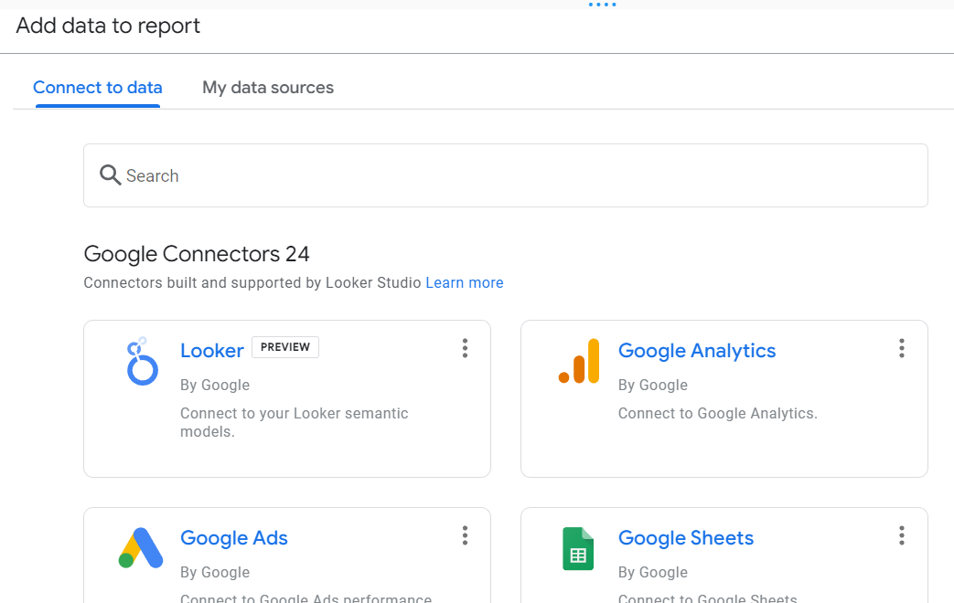 Looker Studio Connect to Data Screenshot