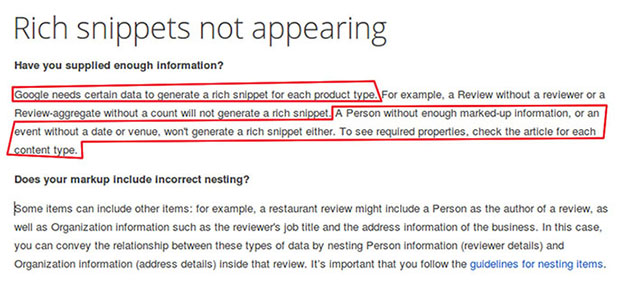Google needs certain data to generate a rich snippet