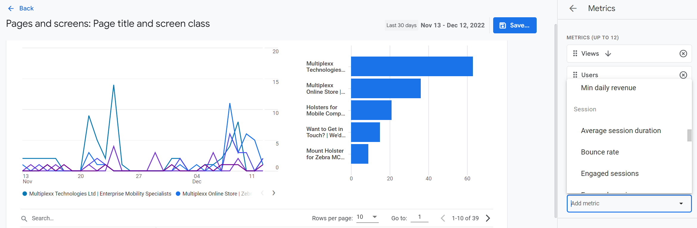 Screenshot showing how to add the bounce rate metric into your GA4 report