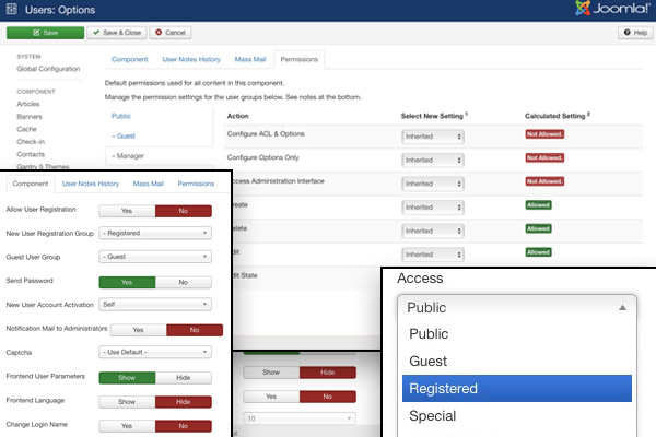 用户注册和可定制的访问控制已集成到Joomla!的核心中。