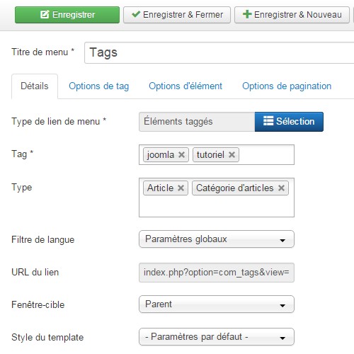 joomla tags menu