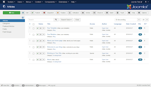 Screenshot Joomla Articles List