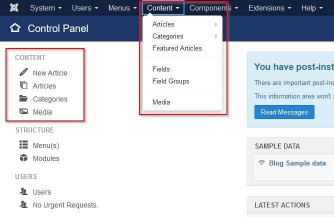 Screenshot Joomla Control Panel