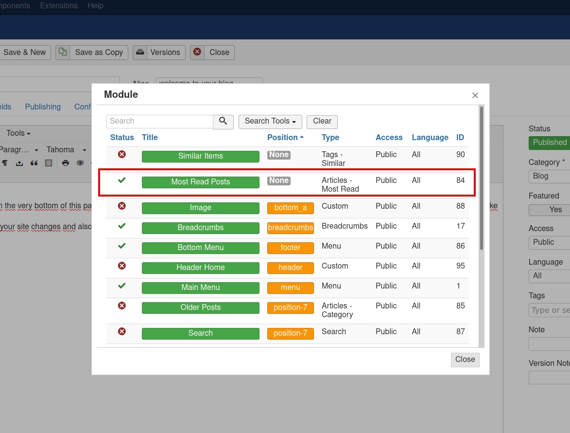 List of modules that can be inserted