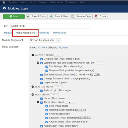 Assign your Joomla modules to pages