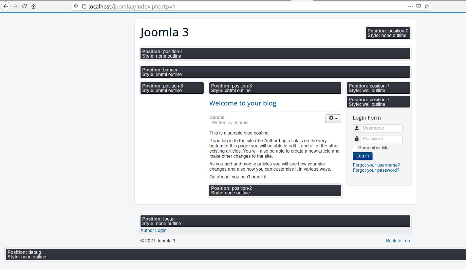 Module positions showing in frontend