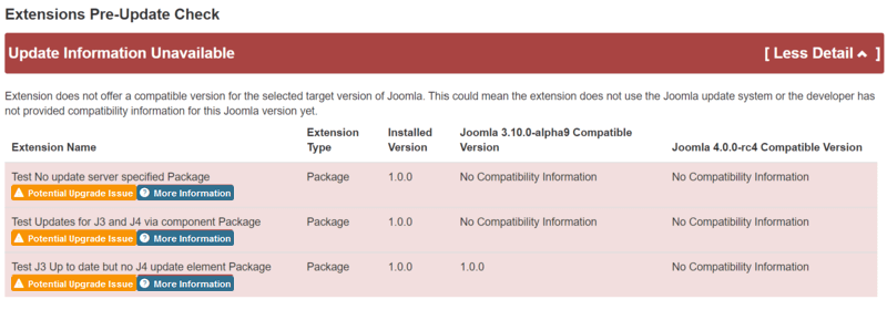 Pre-Update Check results: Update Information Unavailable