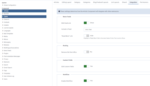 Enable the Joomla 4 workflow feature