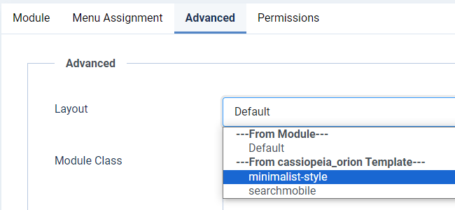 Module layout dropdown