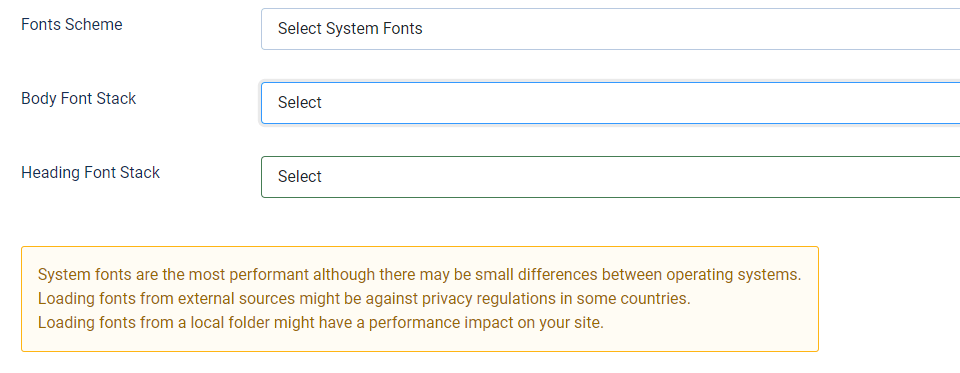 Cassiopeia template font selection options in Joomla 5