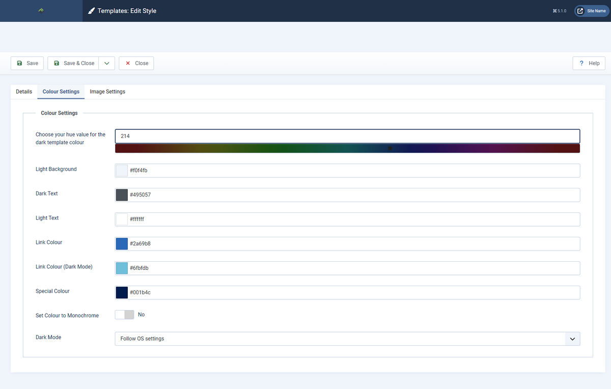 Atum template - Colour settings