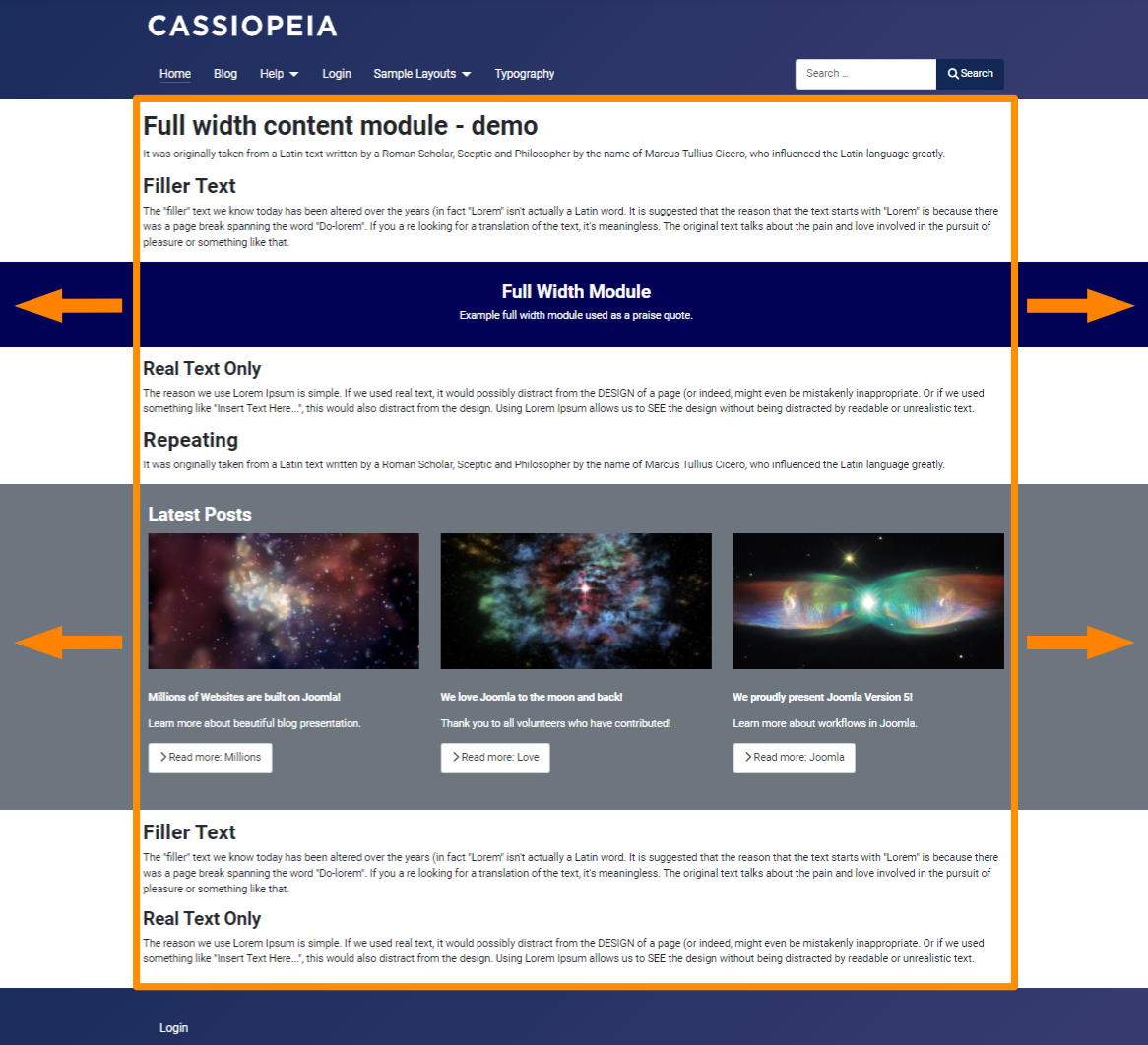 example of a complete page with two full width module displayed inside an article