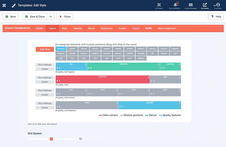 Screen showing the Sparky Layout Builder