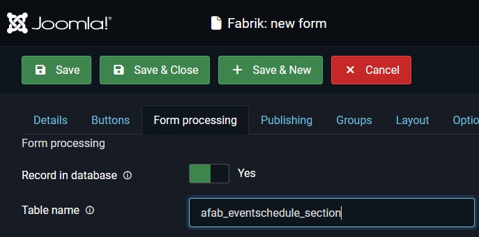 Fabrik - table prefix