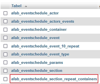 Database tables Fabrik