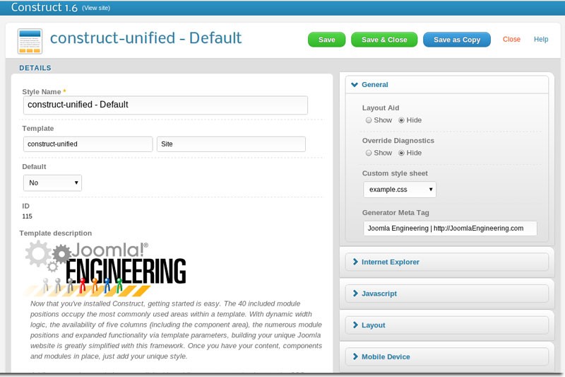 Construct Template Development Framework