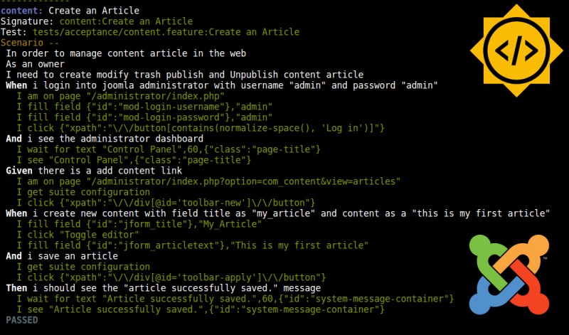 GSoC: Improved Joomla! CMS tests using BDD  Gherkin and Codeception