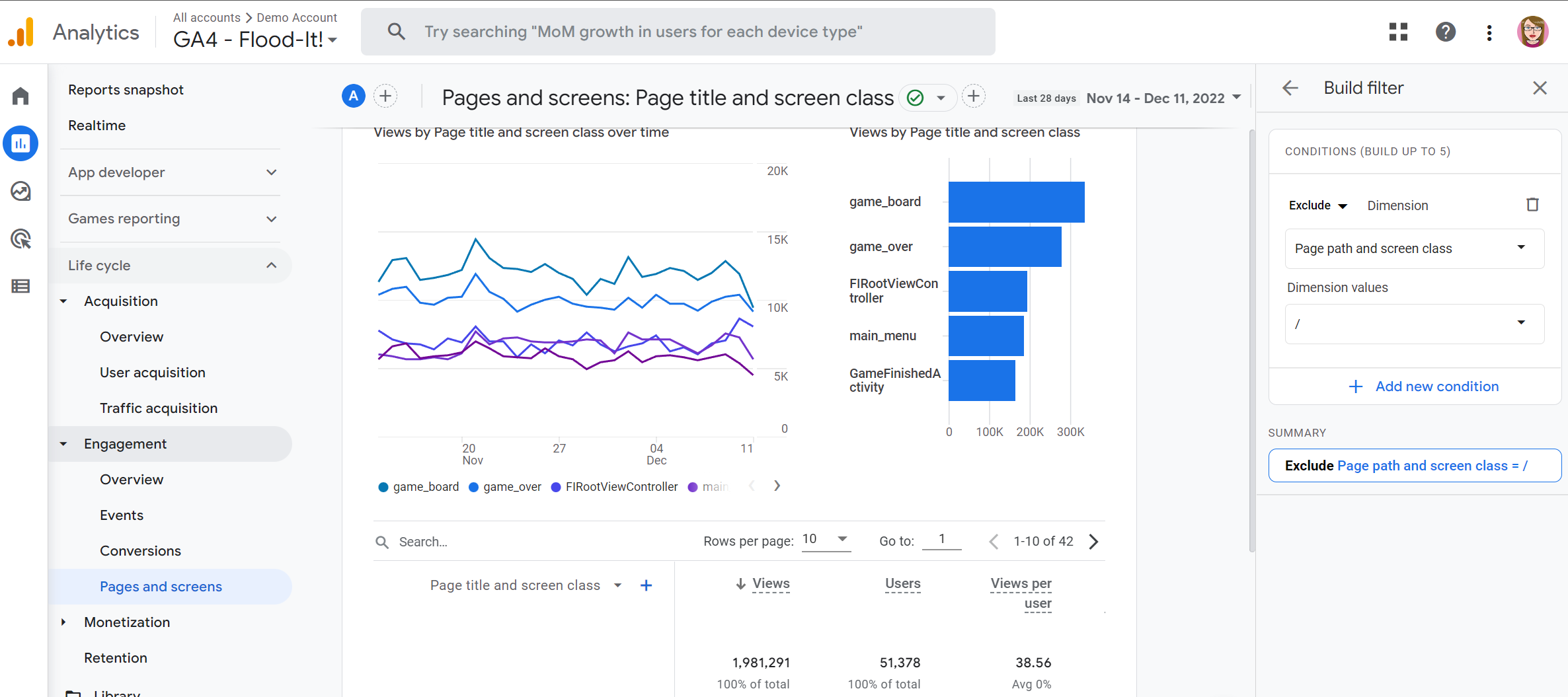 Adding report filters screenschot in GA4