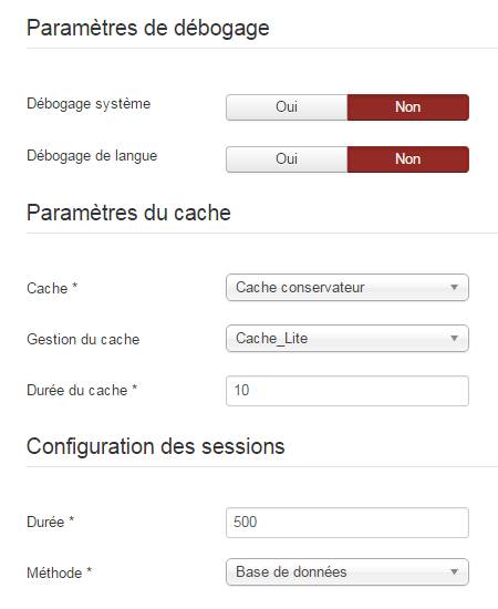 joomla configuration systeme