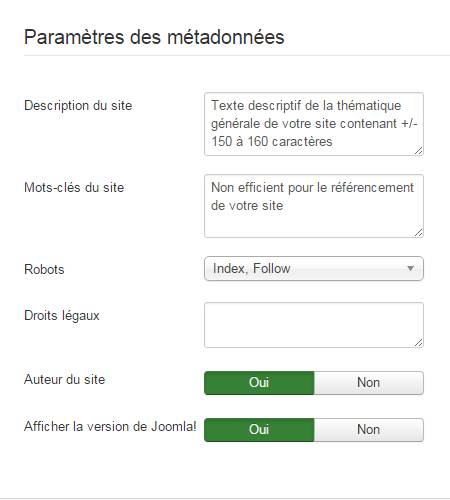 joomla metadonnees