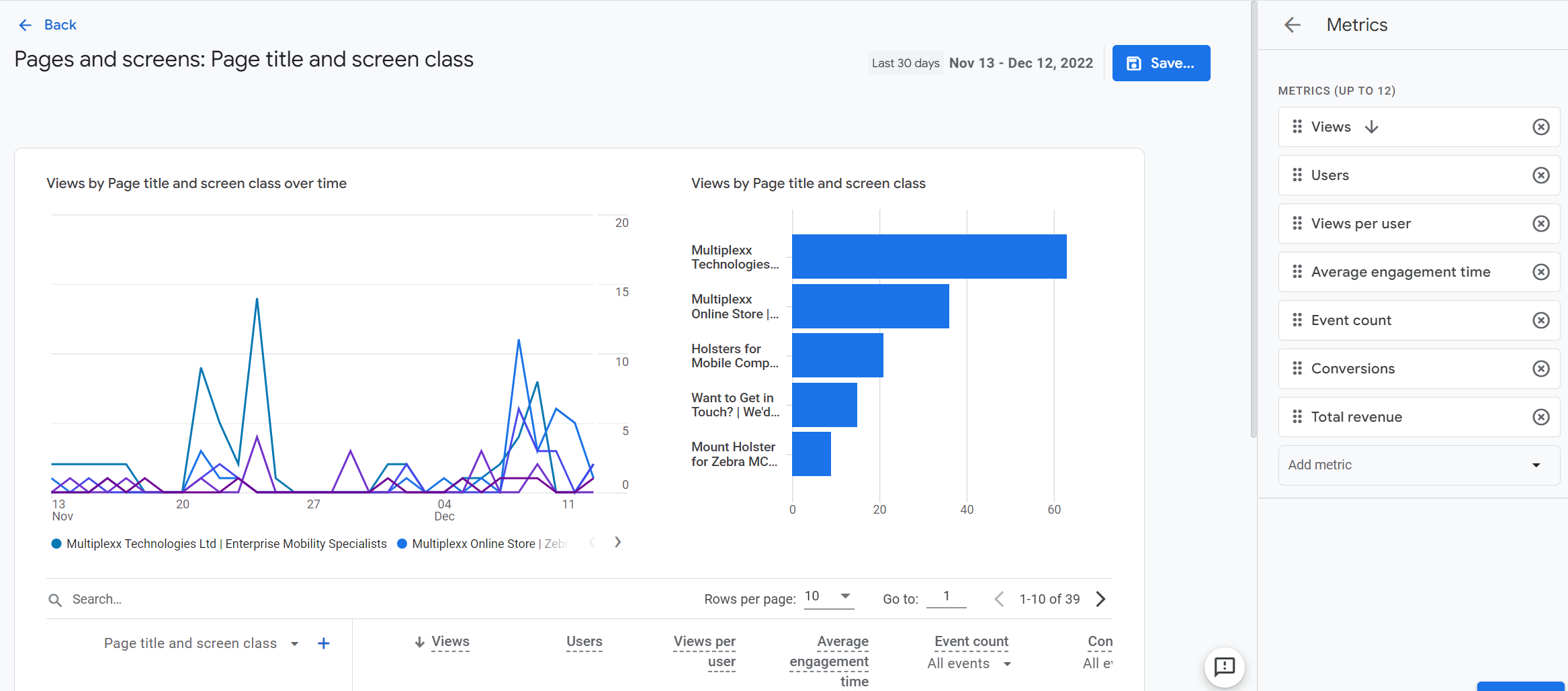 Screenshot showing how to add the bounce rate metric to GA4