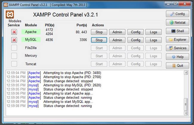 panneau controle xampp