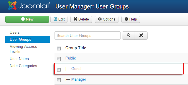 Группа гостей существует по умолчанию в Joomla 3.0