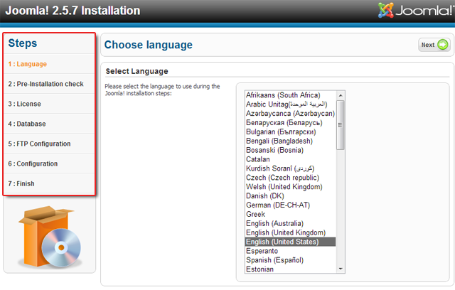 Joomla 2.5 устанавливается в 7 шагов