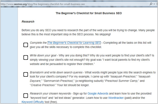 SEOMoz's Beginner SEO Checklist