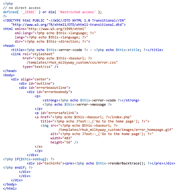 HTML for the customized Joomla! error page