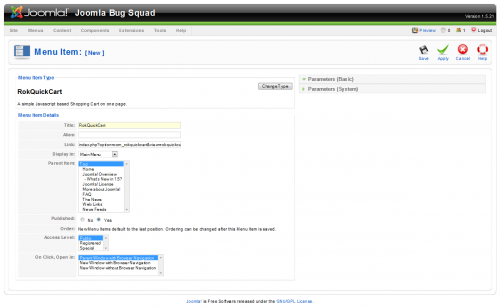 rokquickcart menu item