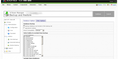 xcloner-database-options