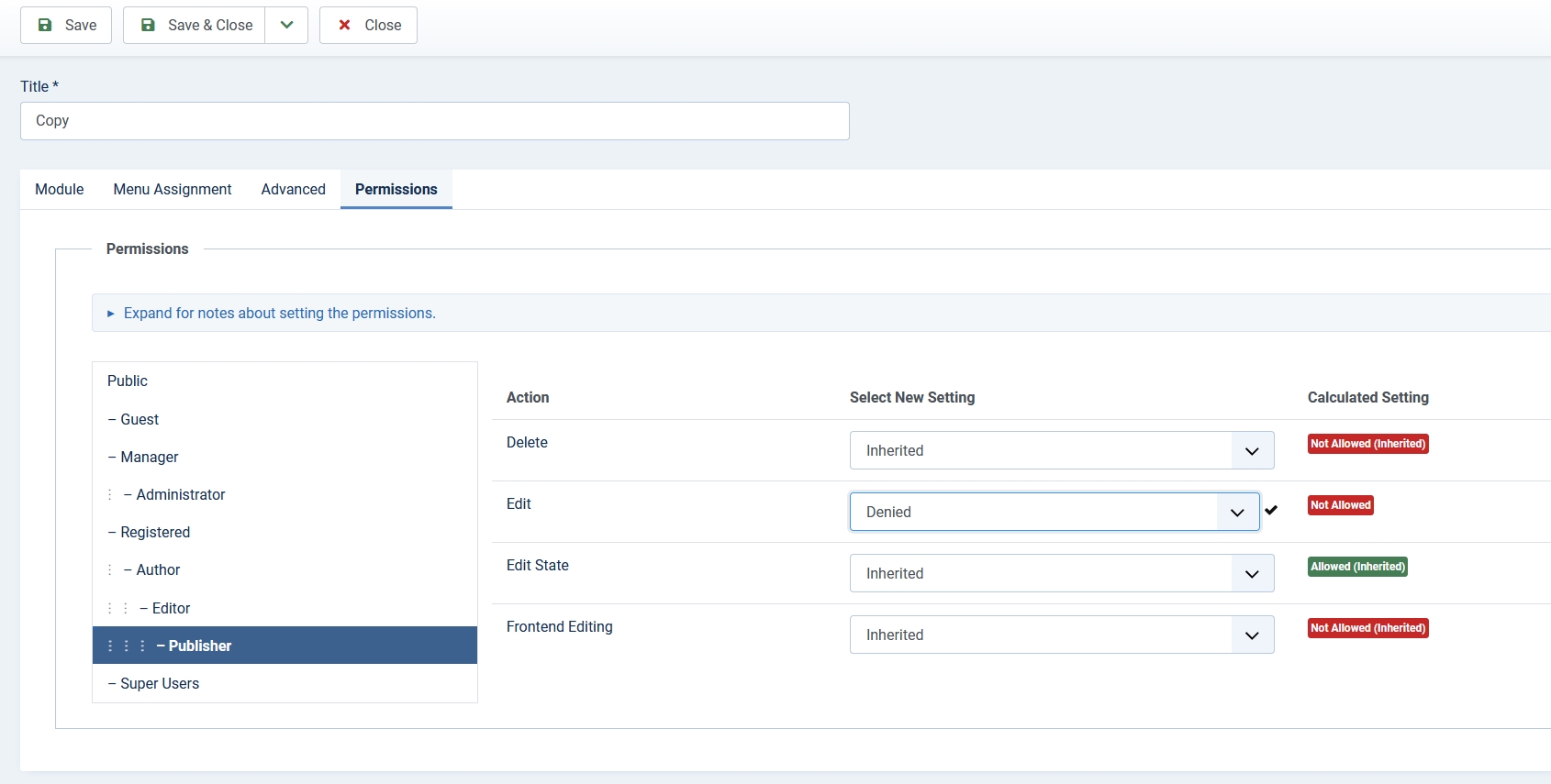 modules permissions